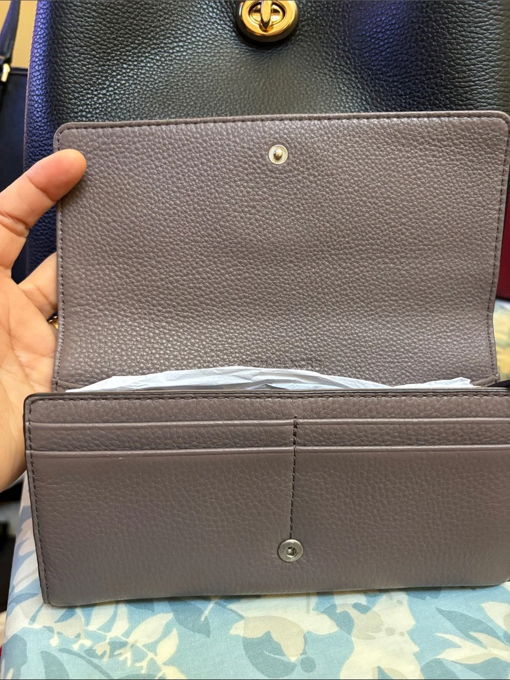 Michael Kors Pebbled Leather Continental Wallet in Taupe with Gold MK Logo